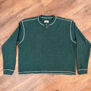 BDG Men’s XL‎ Thermal Henley Long Sleeve Thick Green Contrast Stitching Rustic